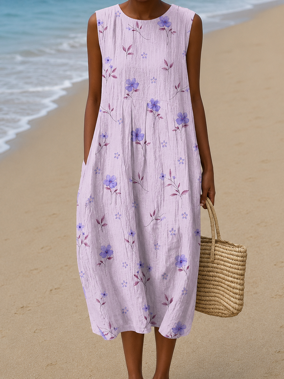 Fe - Robe Midi de Plage Imprimée Sans Manches et Coupe Ample