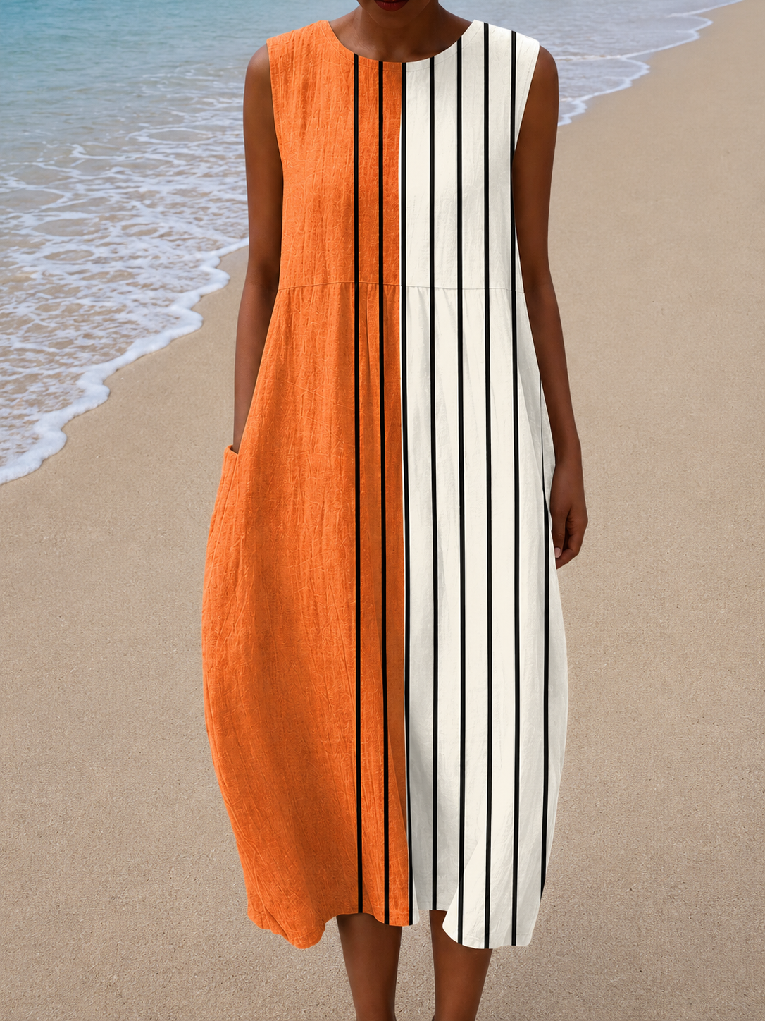 Cloe - Robe Midi Sans Manches Coupe Décontractée