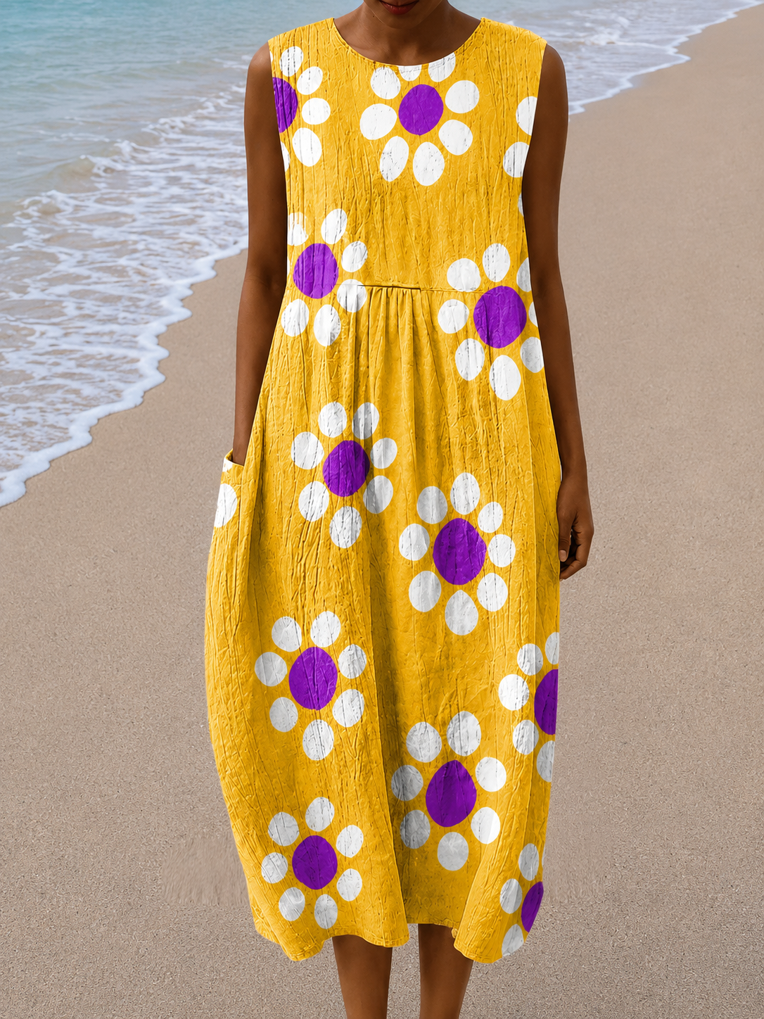 Lilia - Robe Midi Sans Manches Coupe Décontractée