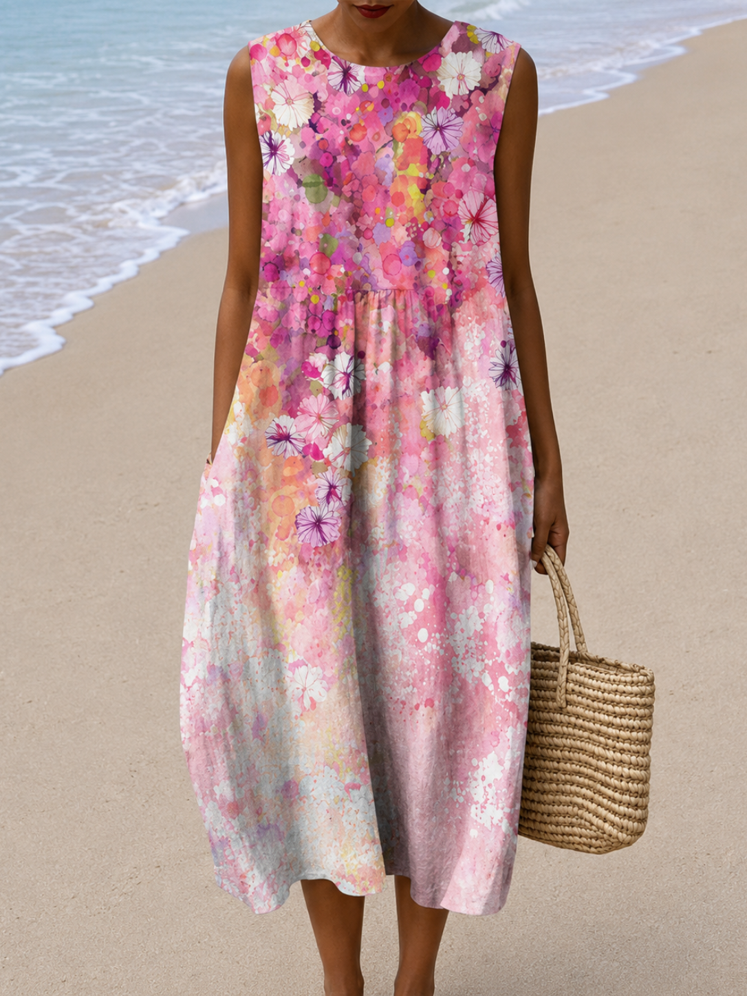 Alicia - Robe Midi Sans Manches Coupe Décontractée