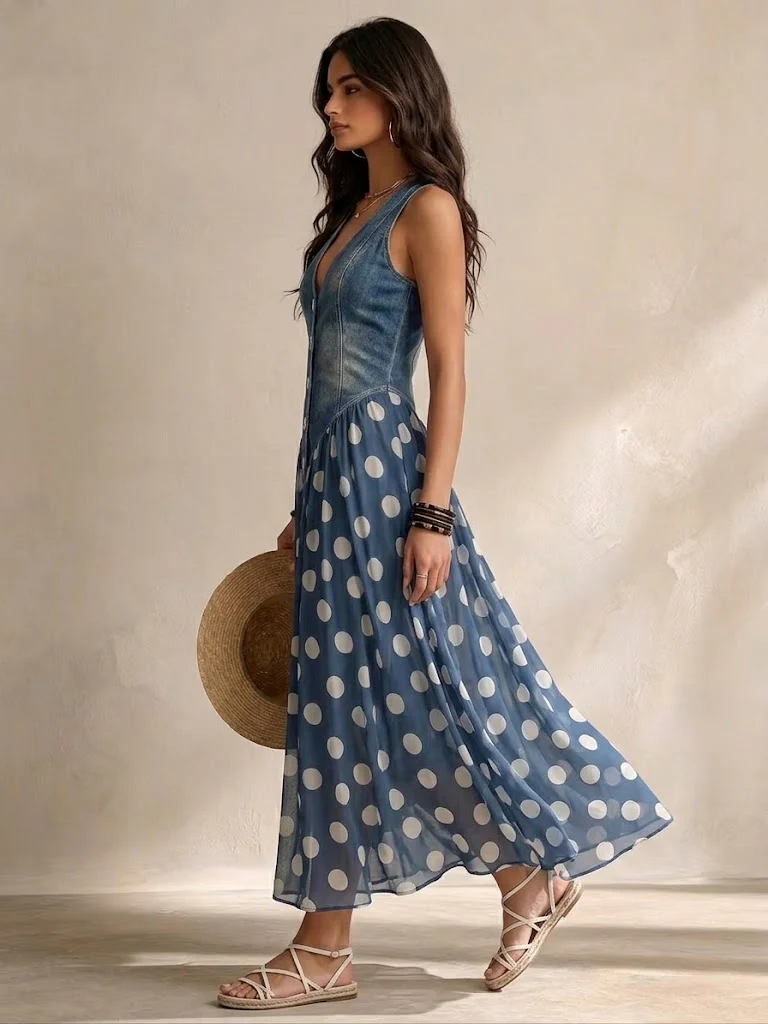 Bianca | Robe midi en mousseline à pois