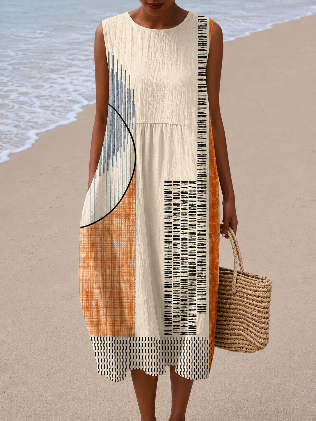 Amelia - Robe Midi Sans Manches Coupe Décontractée