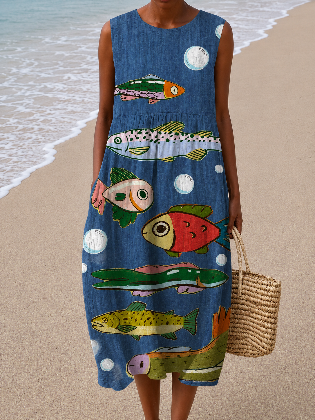 Mía - Robe Midi Sans Manches Coupe Décontractée