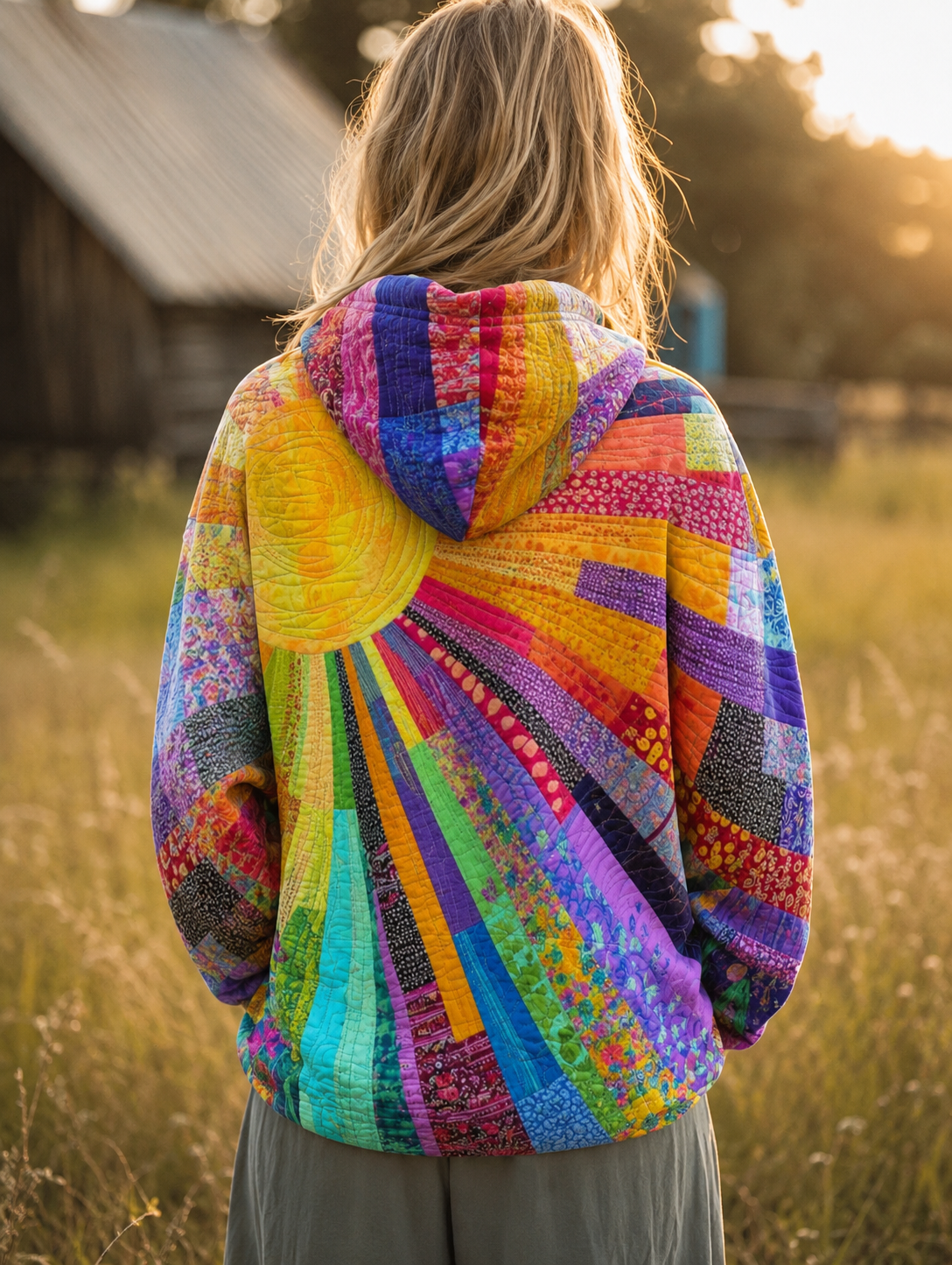 Sweat à capuche bohème en patchwork multicolore