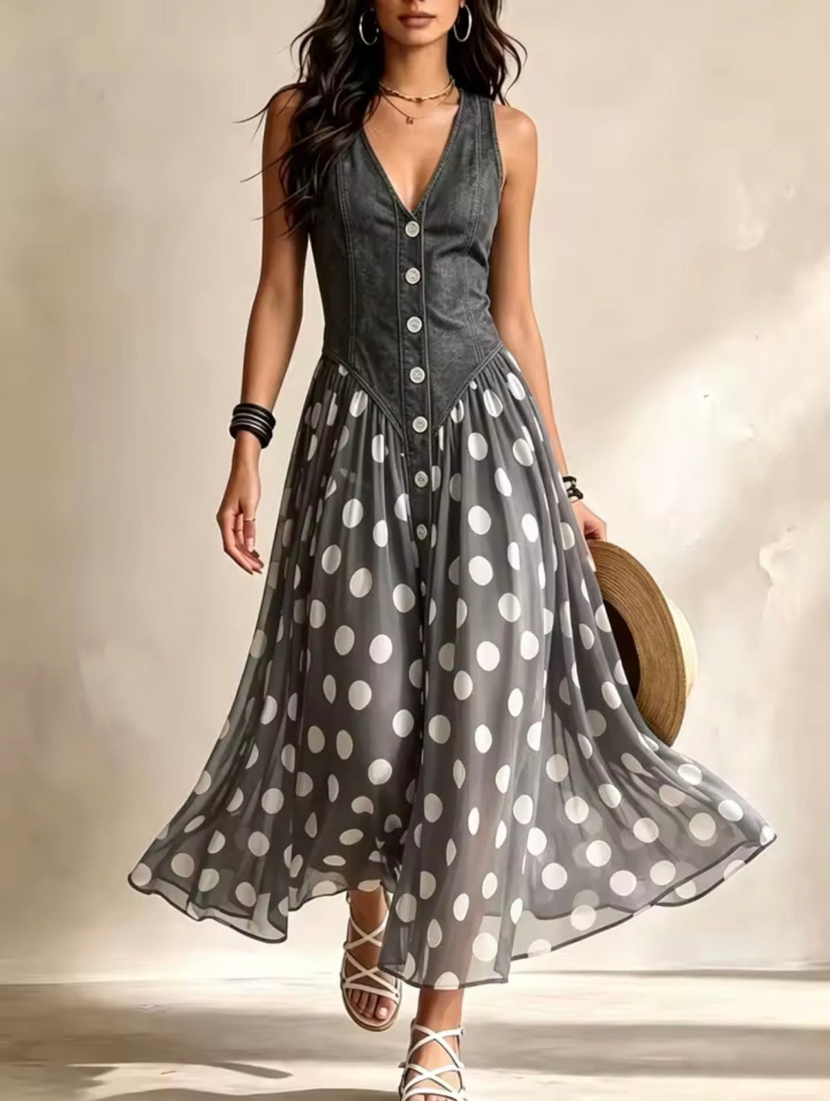 Bianca | Robe midi en mousseline à pois