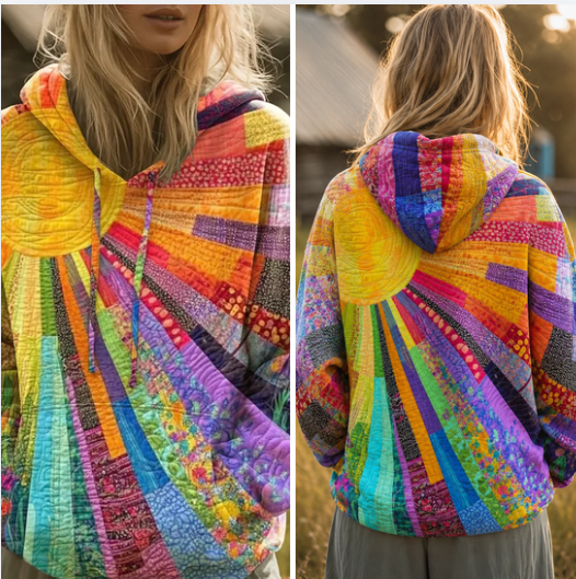 Sweat à capuche bohème en patchwork multicolore