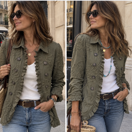 Kamberly™ | Veste utilitaire à fleurs style bohème chic avec finitions à volants
