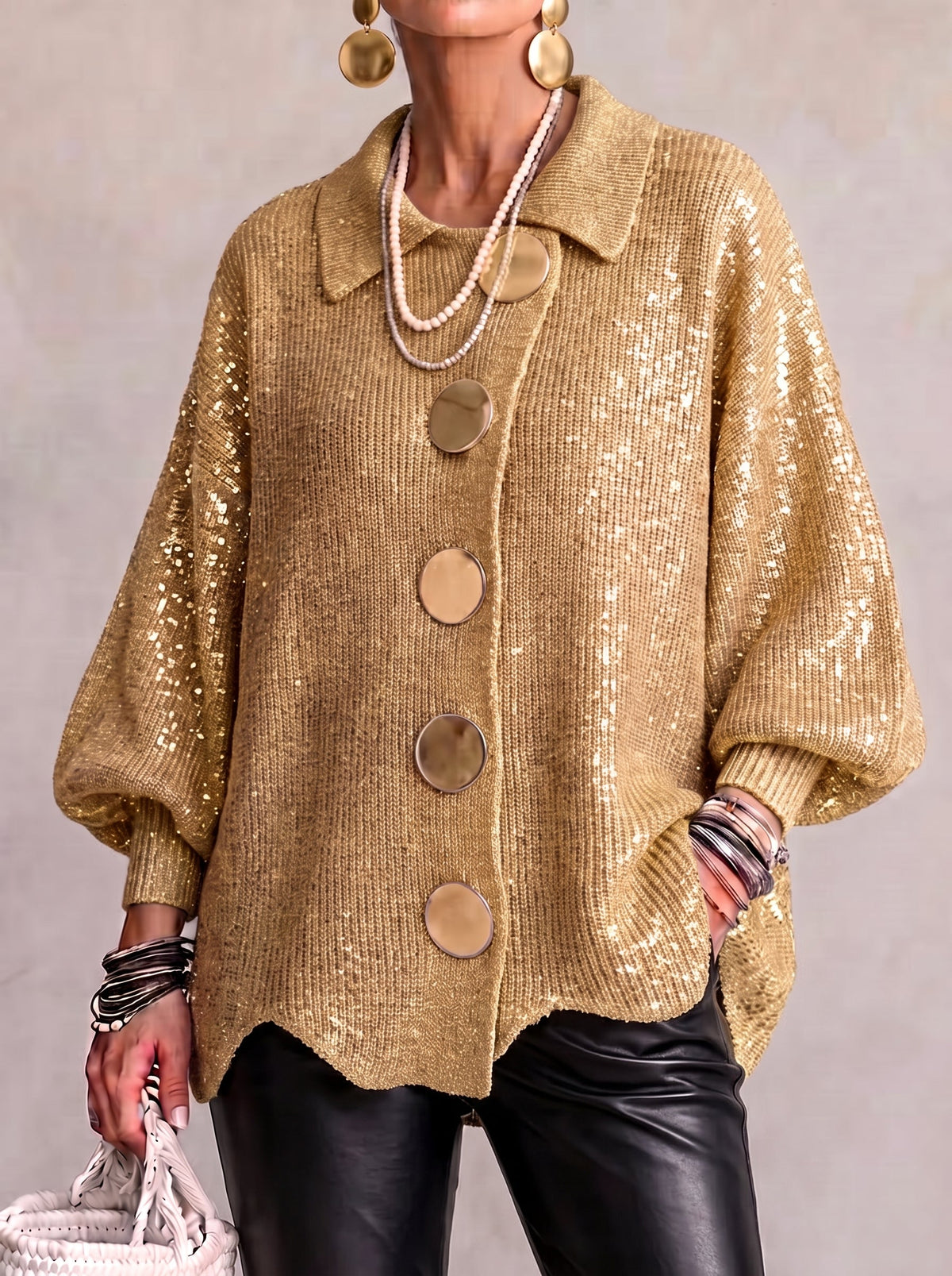 Isadora™ | Gilet oversize à col et grands boutons métalliques