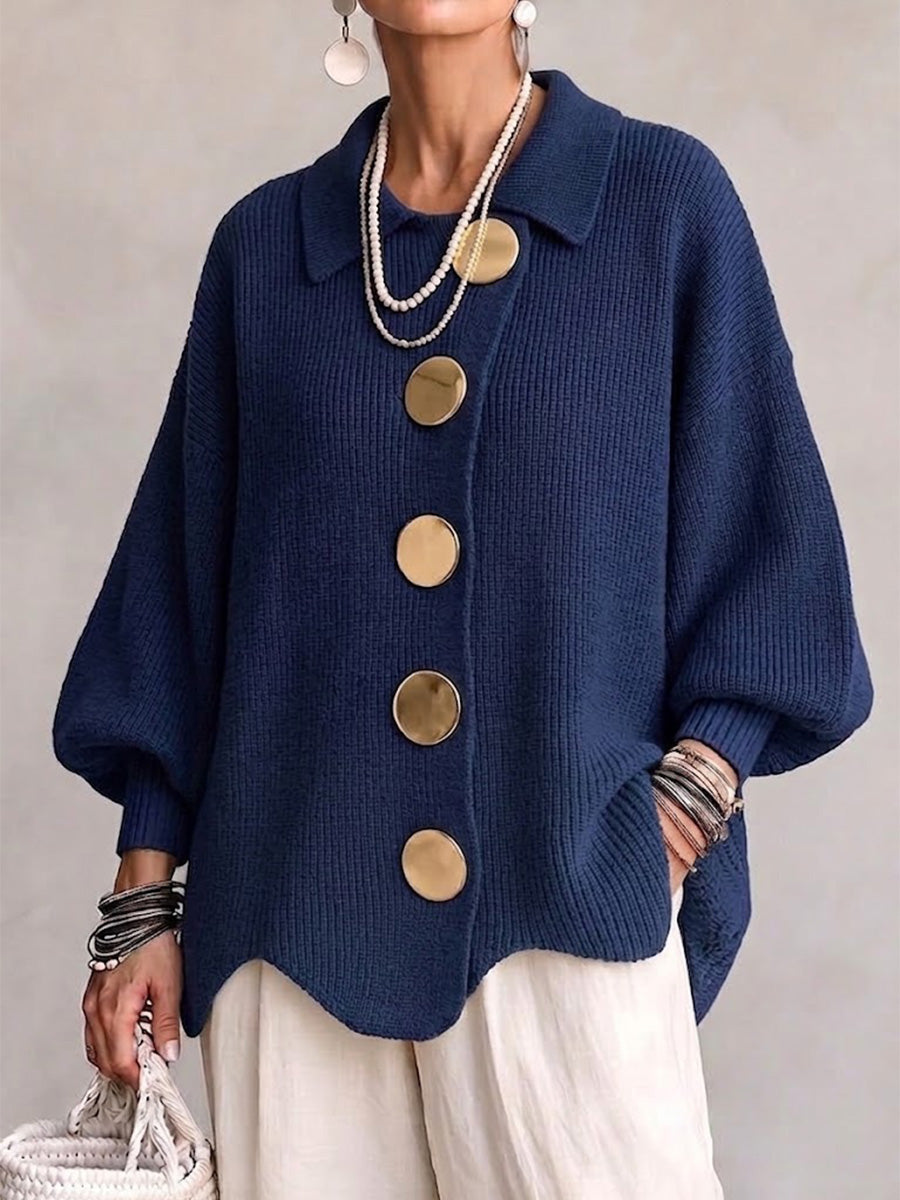 Isadora™ | Gilet oversize à col et grands boutons métalliques
