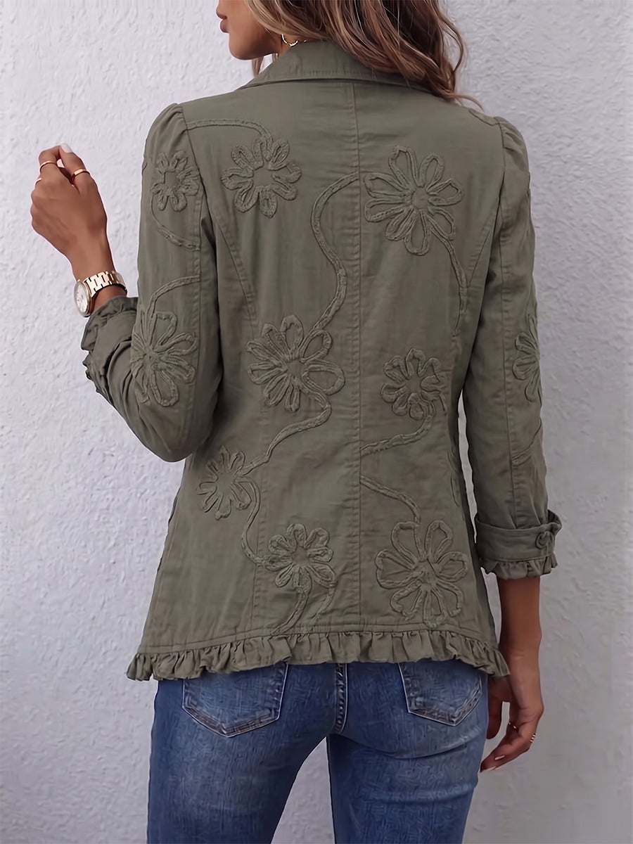 Kamberly™ | Veste utilitaire à fleurs style bohème chic avec finitions à volants