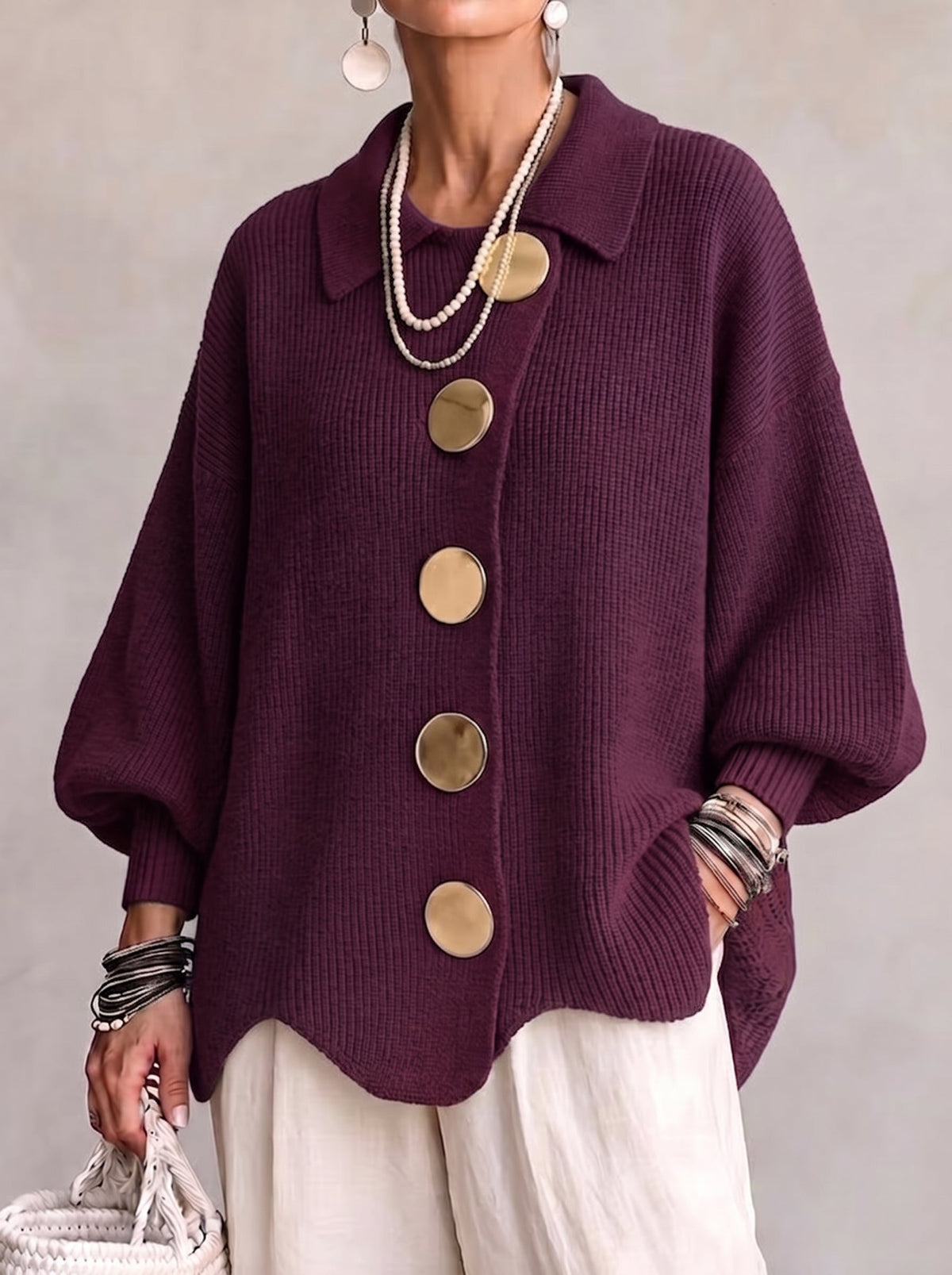 Isadora™ | Gilet oversize à col et grands boutons métalliques