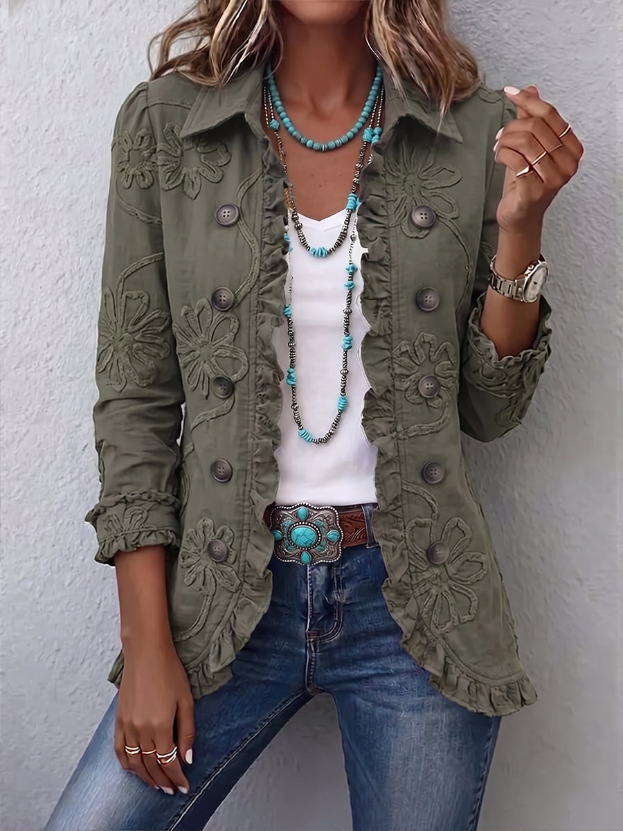 Kamberly™ | Veste utilitaire à fleurs style bohème chic avec finitions à volants